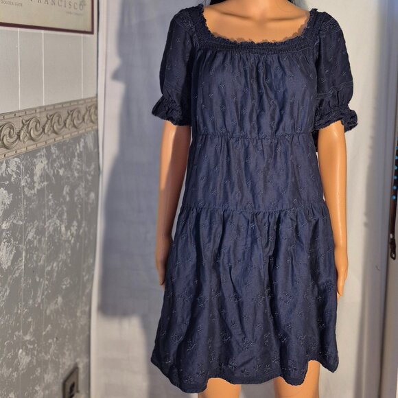 Old Navy tiered short smock dress Dark Blue, elastic collar, size XXL - Picture 1 of 15